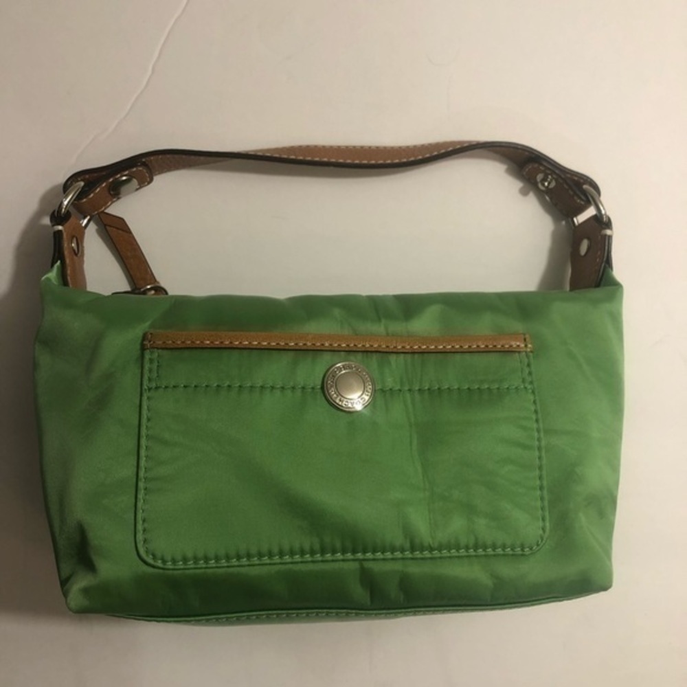 Coach vintage y2k green satin mini bag leather trim - Picture 13 of 13